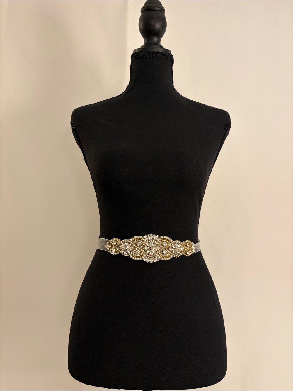 NWOT Crystal Embellished Gold & Silver Elastic Bridal Waist Belt
